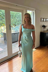 One Shoulder Fuchsia Satin Fitted Long Maxi Dress