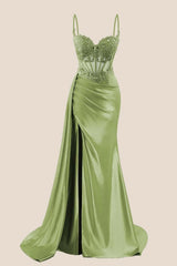 Navy Blue Corset Ruched Satin Prom Dress
