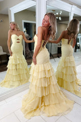 Periwinkle Chiffon Ruched Mermaid Ruffle Prom Dress