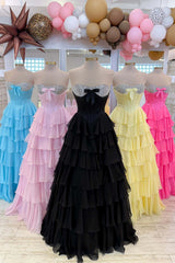Light Blue Chiffon Ruffle Pearls Prom Dress