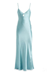 Teal Satin Cutout Fitted Long Dress
