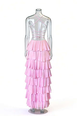 Blue Straps Ruched A-line Ruffle Maxi Dress