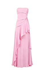 Lime Green Strapless Ruched Slit Dress