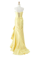 Light Blue Satin Cowl Neck Frill Slit Long Dress