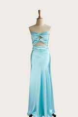 Twists Aqua Keyholes Satin Fitted Dress