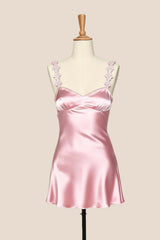 Pink Straps Satin Short Party Dress