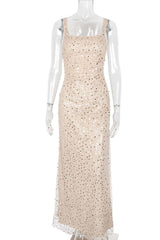 Burgundy Sequin Fitted Long Party Dress