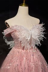 Off the Shoulder Blush Pink A-line Short Princess Dress