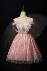 Off the Shoulder Blush Pink A-line Short Princess Dress