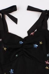 Black Mesh Short Dress with Sequin Stars