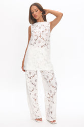 Belmara 3D Floral Lace Pants White