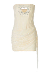 Strapless Yellow Hollow Heart Lace Short Dress