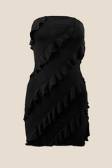 Strapless Coral Ruffled Bodycon Short Dress