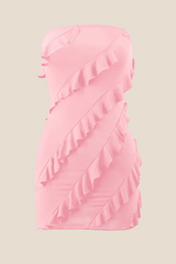 Strapless Pink Ruffled Bodycon Short Dress