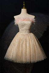 Strapless Champagne A-line Short Princess Dress