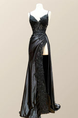 Navy Blue Appliques Mermaid Long Formal Dress