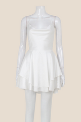 Straps White Lace-up Back Tiered Mini Dress