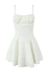 Straps White Lace Patchwork Ruched Short Dress