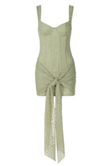 V-neck Green Lace Bodycon Short Dress