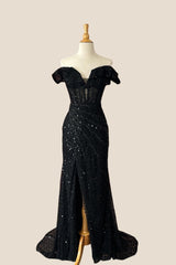 Off the Shoulder Emerald Sequin Long Dress