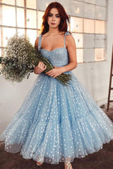Mint Green Hearts Tea Length Dress with Straps