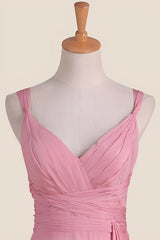Blush Pink Empire Pleated Chiffon Long Bridesmaid Dress