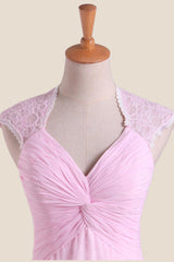 Pink Chiffon Twisted Chiffon Long Bridesmaid Dress