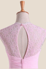 Pink Chiffon Twisted Chiffon Long Bridesmaid Dress