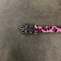 Chrome heart middle cross Diamonds belt pink