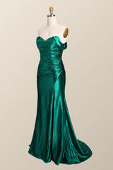 Off the Shoulder Green Satin Mermaid Formal Dress