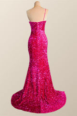 One Shoulder Fuchsia Sequin Mermaid Long Party Dress