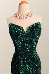 Strapless Dark Green Velvet Sequin Mermaid Party Dress
