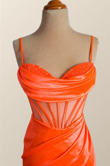 Orange Spaghetti Straps Mermaid Long Formal Dress