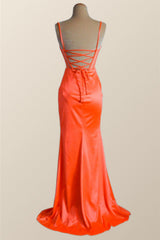 Orange Spaghetti Straps Mermaid Long Formal Dress