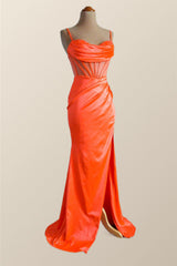 Orange Spaghetti Straps Mermaid Long Formal Dress