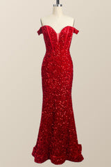 Off the Shoulder Dark Green Sequin Mermaid Prom Dress