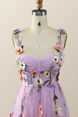 Lavender Tulle and Floral Embroidery Long Formal Gown