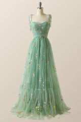 Blue A-line Embroidered Long Formal Gown
