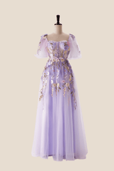 Lavender Floral Corset A-line Long Dress