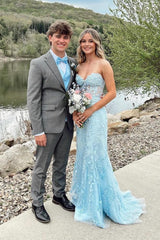 Strapless Hot Pink Lace Mermaid Long Prom Dress