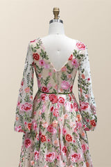 Long Sleeves Floral Embroidery A-line Long Formal Dress