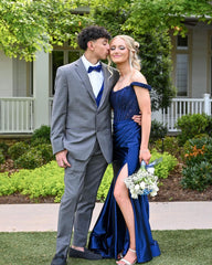 Off the Shoulder Green Lace and Mermaid Ruched Long Prom Dress