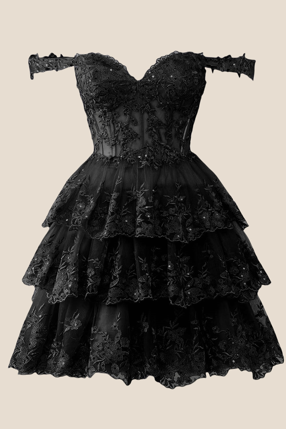 Navy Lace Appliques Ruffle A-line Dress
