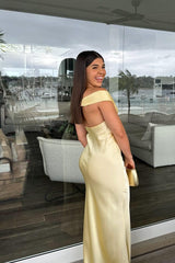 Off the Shoulder Sage Green Soft Satin Fitted Dress