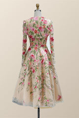 Strapless Floral Tea Length Dress with Jacket