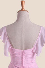 Pink Pleated Cap Sleeves Short Bridesmaid Dress