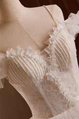 Off the Shoulder Ivory Appliques Tiered Ball Gown