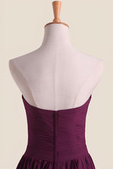 Strapless Grape Pleated Chiffon A-line Long Bridesmaid Dress