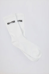 Ribbed Half-Crew Socks in White