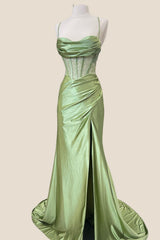 Sage Green Ruched Corset Mermaid Long Prom Dress